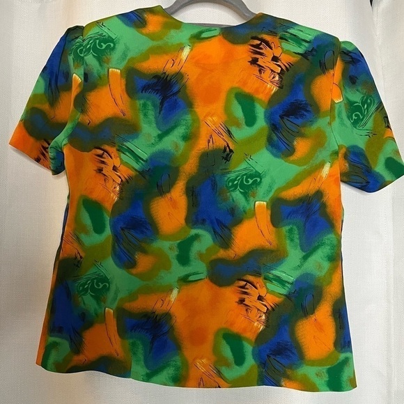 Vintage Orange Blue Green Button Blouse XL - Picture 2 of 6